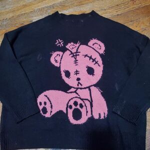 Used Romwe black and pink sweater with a cartoon/anime bear size small